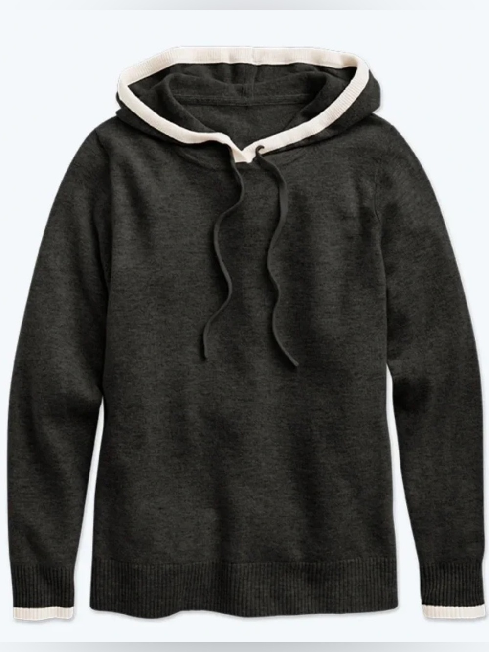 summersalt Coziest Cashmere Blend Charcoal Hoodie Cream Trim XL